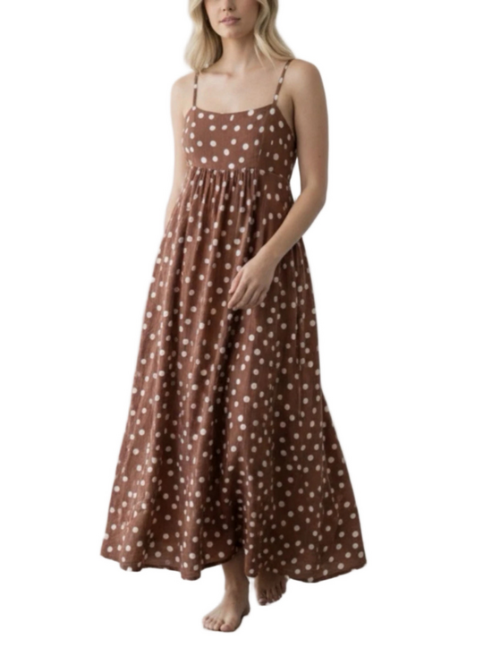 Abercrombie & Fitch Dresses & Skirts - Polka Dot Maxi Dress Rust Brown White Empire Waist Gauzy Cotton Sleeveless